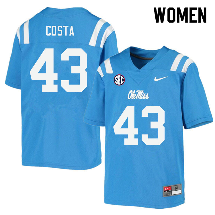 Caden Costa Ole Miss Rebels NCAA Women's Powder Blue #43 Stitched Limited College Football Jersey WZU7358IO